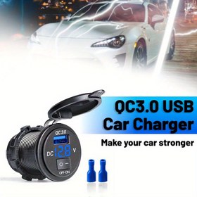 Resim LED Ekranlı QC3.0 USB Araba Şarj Cihazı - 12V/24V, Arabalar, Motosikletler, Karavanlar, Kamyonlar ve Tekne için Hızlı Şarj Soketi - ON/OFF Anahtarı ile Evrensel Güç Adaptörü, Araba Aksesuarları | Modern Araba Şarj Cihazı | Dayanıklı İnşaat Kalitesi, Pil Olmadan Araba Şarj Cihazı 
