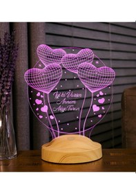Resim Anneye Hediye, İsimli Anneler Günü Hediyesi, Anneye Doğum Günü Hediyesi Balon Kalpler Küre Kişiye Özel 3D Led Lamba 