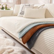 Resim 1 adet Kışlık Çizgili Peluş Kanepe Kılıfı - Sıcak, Kaymaz, Evcil Hayvan ve Kedi Çizgi Koruma, Makine Yıkamalı Polyester, Oturma Odası, Ofis, Yatak Odası Dekoru için Çağdaş Stil, Bölümlü Kanepe Kılıfı | Kış Temalı Dekor | Makine Yıkamalı Kılıf, Kanepe Dekoru 