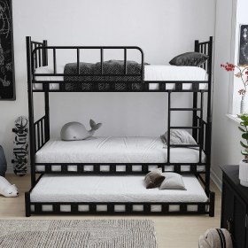 Resim Argimo Zambak Yavrulu Genç Çocuk Odası Metal Ranza ve Karyola 90x190 Siyah 