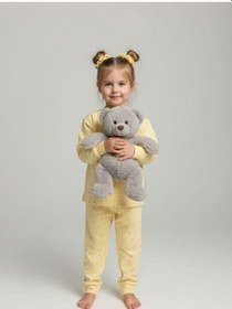 Resim Kız Çocuk Çiçek Desenli Pamuklu Yumuşak Dokulu Pijama Takımı-16842 Sarı 