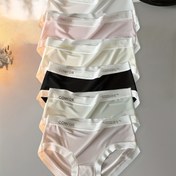 Resim 6 adet Kadın Harf Baskılı Orta Bel Dikişsiz Külotlar, Ultra İnce Buzlu Yumuşak ve Nefes Alabilen Üçgen Külotlar, İz Bırakmayan Rahat Polyester Karışımı, Makinede Yıkanabilir, Minimalist Tarz 