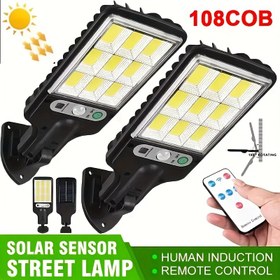 Resim 2 Adet Güneş Enerjili Hareket Sensörlü Işıklar, Uzaktan Kumandalı, 108 LED, Bahçe, Garaj, Avlu, Yolu için Hava Koşullarına Dayanıklı Dış Aydınlatma - Şarj Edilebilir Lityum Pil, Ayarlanabilir Montaj, Otomatik Dış Işıklar | Şık Dikdörtgen Tasarım | Dayanıklı Plastik Gövde, Güneş Enerjili Dış Işıklar 