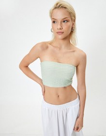 Resim Koton Koton X Melis Ağazat - Straplez Crop Üst Dokulu Mınt 4sak10785ek Mint 