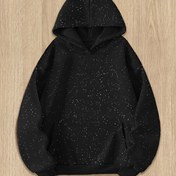 Resim Kadınların Parıltılı Siyah Kapüşonlu Hoodie - Rahat Sonbahar ve Kış Üstü, Bol Kesim Uzun Kollu Sweatshirt, Günlük Stil için Rahat Giyim | Parıltılı Hoodie | Polyester Hoodie 