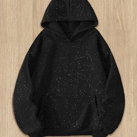 Resim Kadınların Parıltılı Siyah Kapüşonlu Hoodie - Rahat Sonbahar ve Kış Üstü, Bol Kesim Uzun Kollu Sweatshirt, Günlük Stil için Rahat Giyim | Parıltılı Hoodie | Polyester Hoodie 