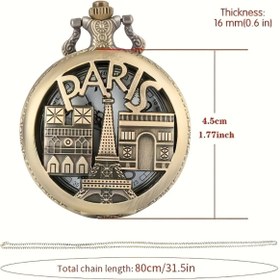 Resim BBS Paris Eyfel Kulesi Kuvars Cep Saati Köstekli Saat 
