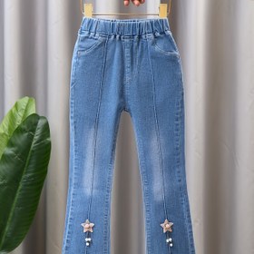 Resim Kızlar için Esnek Kot Pantolon - Görünmez Paça, Elastik Bel Bantlı, Tüm Mevsimler İçin Esnek Jeans, Çocuklar ve Gençler için Günlük & Resmi Kıyafetler (Kolay Bakım El Yıkama), Şık Alt Giyim, Trend Denim, Rahat Kesim, Küçük Çocuklar 