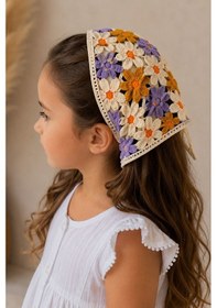 Resim Miniğimin Cicileri Örgü Desenli Kız Çocuk Üçgen Bandana - Hardal 