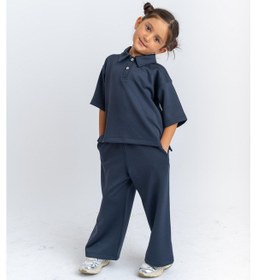 Resim Oliventhekid Unisex Polo Yaka Bol Paçalı Takım Lacivert Lacivert 
