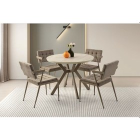 Resim Hltn Ahşap Yuvarlak Açılır Büyüyen Yemek Masa Sandalye Takımı 4 Sandalyeli Bej Bej 