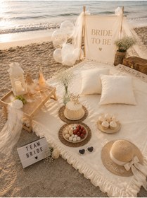 Resim NURGİTA HOME Otantik Piknik Seti & Vintage Piknik Örtüsü & Bride Party Seti ( 5 Parça ) 