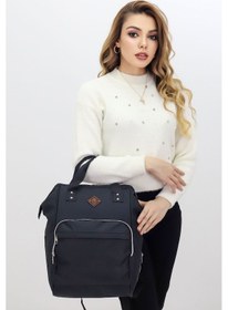 Resim Termal Bölmeli Siyah Anne Bebek Sırt Çantası Geniş Hacimli Su Geçirmez Bakım Çantası Puset Uyumlu Siyah 