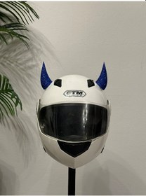 Resim Motor & Motosiklet Koyu Mavi Simli Şeytan Boynuzu Kask Dış Aksesuar Diğer 