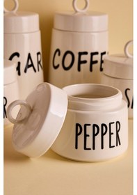 Resim Luca 7'li Ergonomik Porselen Baharatlık Seti Kulplu Kapaklı Beyaz Yuvarlak Formlu Beyaz Beyaz 