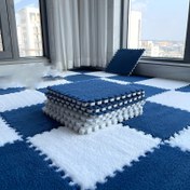 Resim 12'lük Yıkanabilir Bağlantılı Zemin Matları - EVA ve Polyester Karışımı, Geometrik Mavi ve Beyaz Desen, Yatak Odası, Oturma Odası, Mutfak, Banyo için Makine Yapımı - Dayanıklı ve Kolay Temizlenebilir Zemin Pedleri, Yıkanabilir Zemin Matları, Yatak Odası Dekoru, Modern Dekor, Kolay Temizlenebilir Malzeme 