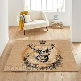 Resim Kahverengi Zeminde Geyik Kafası Noel Dekorasyonları İçin Süslemeleri Yeni Yıl Halısı Dijital Baskı Yeni Yıl, Yılbaşı Dekoru (180 x 230 cm) 