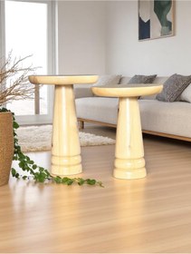 Resim AYLESA Doğal Ahşap 2’li Set Mantar Yan Sehpa Modern Vernikli Fiskos Zigon Çiçeklik 