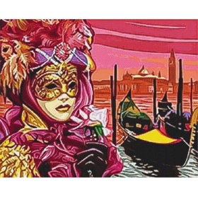 Resim MOVAS Sanat Limanda Venedik Maskeli Kadın | Elmas Mozaik Tablo | Mozaik Puzzle | 50x40 | E20201663m 