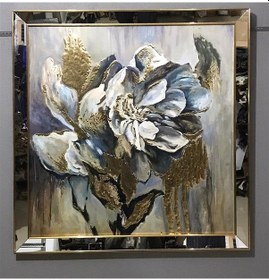 Resim Ayna Çerçeveli Varak Işlemeli Çiçekli Kanvas Tablo 