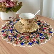 Resim 1 adet, Yuvarlak Masa Matı, Peçete, Bardak Altlığı, Mutfak ve Masa Dekoru Çiçek Nakışı ile, Masaüstü Süs 