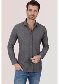 Resim Füme Düz Oduncu Slimfit Erkek Gömlek Yeşil 