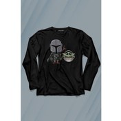 Resim Kendim Seçtim Baby Yoda Mando Figür The Mandalorian Bebek Yoda Star Wars Uzun Kollu Tişört Baskılı Çocuk T-Shirt 