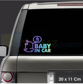 Resim Biberonlu Arabada Bebek Var Hologram Oto Sticker Yapıştırma 