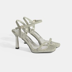 Resim Desa Kadın Gümüş Toka Detaylı Topuklu Abiye Sandalet 