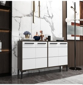 Resim Zerkaconcept Marden Konsol Tv Sehpası Tv Ünitesi Ceviz Gövde Beyaz Kapak 