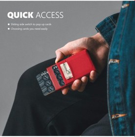 Resim Vulkit Edc Bölmeli Ve Kimlik Pencereli Kredi Kartı Cüzdanı, Ince Metal Gövde, Pop-up Kart Mekanizması Kırmızı 