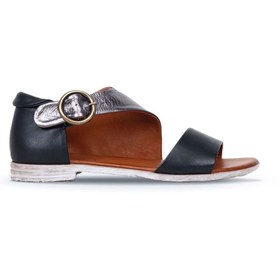 Resim Bueno Shoes Siyah Kurşun Deri Kadın Düz Sandalet 01wn5034 