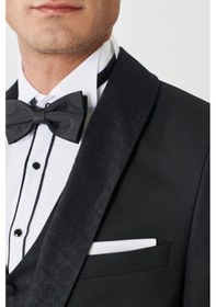 Resim Ac&Co / Altınyıldız Classics Erkek Siyah Ekstra Slim Fit Dar Kesim Kırlangıç Yaka Desenli Yelekli Smokin Takım 