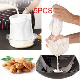 Resim 5 adet Premium Gıda Sınıfı Fındık Sütü Çantaları - Almond, Soya ve Soğuk Kahve için Yeniden Kullanılabilir İnce File Filtre Çantaları - Pürüzsüz ve Verimli Süt Filtreleme, Kahve Filtreleme Çantaları | Şeffaf Tasarım | Dayanıklı Plastik Çantalar, Fındık Sütü Çantası 