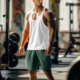 Resim Erkekler için yaz koşusu, antrenman ve dış mekan giyiminde kullanılan nefes alabilir ve hızlı kuruyan spor yelek, düz renkli bisiklet yaka ve kolsuz atlet 
