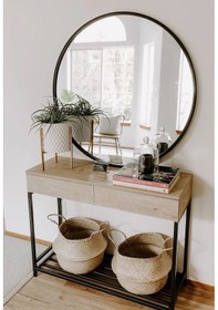 Resim Ersan Dizayn Metal Çerçeve Siyah Dekoratif Yuvarlak Ayna Çap 80Cm Siyah 