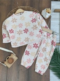 Resim Bebicix Papatya Desenli Paçası Lastikli Günlük Relaxed 2'li Takım Krem 