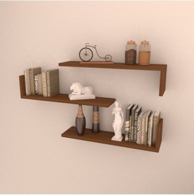 Resim Rafkestir 3 Lü L Raf Set ( 60 Cm ) Hareli Ceviz (Mat) 