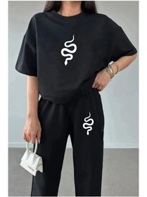 Resim classy moda Unisex Oversize Eşofman Takımı Kısa Kollu T-shirt Rahat Kalıp Günlük Spor Yazlık 