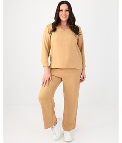 Resim Kadın Büyük Beden Keten Kumaş Polo Yaka İkili Takım 8071-24 001 