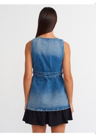 Resim Dilvin İnce Kemerli Denim Bluz Mavi 