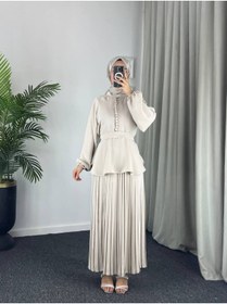 Resim Esre Store 4532 - Krep Tesettür İkili Takım Bej 