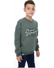 Resim Toontoy Kids Toontoy Erkek Çocuk Oversize Bisiklet Yaka Düşük Omuz Baskılı Sweatshirt - 2 İplik Yeşil 