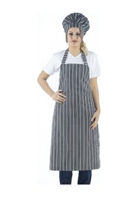 Resim Beyaz Siyah Çizgili - Askılı Aşçı ve Mutfak Önlüğü 