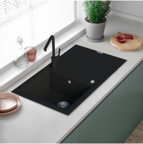Resim Vıvıano | | 1 Göz Siyah 50x85 Cm Granit Evye + Batarya + Otomatik Tuşlu Sifon 