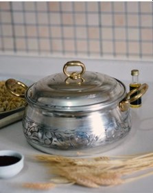 Resim Bakır Tencere Güveç Model Oyma Nakış İşleme 24 CM 