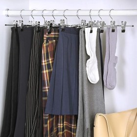 Resim SONGMICS metalden yapılmış pantolon askısı, 31 cm elbise askısı, kaymaz, pantolon, etek ve çoraplar için, klipsli etek askıları, 20'li set, iyi esneklik, krom kaplama, siyah-gümüş CRI003-20 