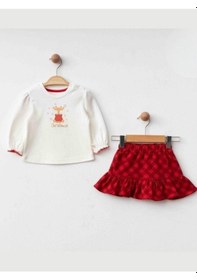 Resim Kız Bebek Organik Yılbaşı Temalı Etekli Takım-16443 Kırmızı 
