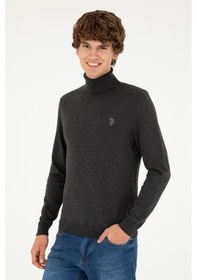 Resim U.S. Polo Assn. Erkek Slim Fit Boğazlı Yaka Antrasit Melanj Basic Kazak 50293523-VR081 