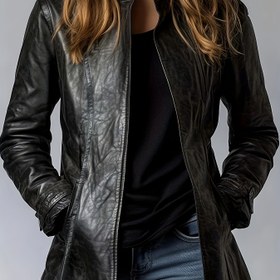 Resim Kadınlar için Vintage Dik Yaka Ceket Biker Hırka Kaban 2025 Yeni Gelen Avrupa ve Amerikan Tarzı, Casual Giyim, Şık Retro Jaket, Trend Moda, Solid Renk, Esnemez Kumaş, Üst Giysi Parça, Bayanlar İçin Kazak Stil Bilincine Sahip Alıcılar, Nostalji Tutkunları İçin 